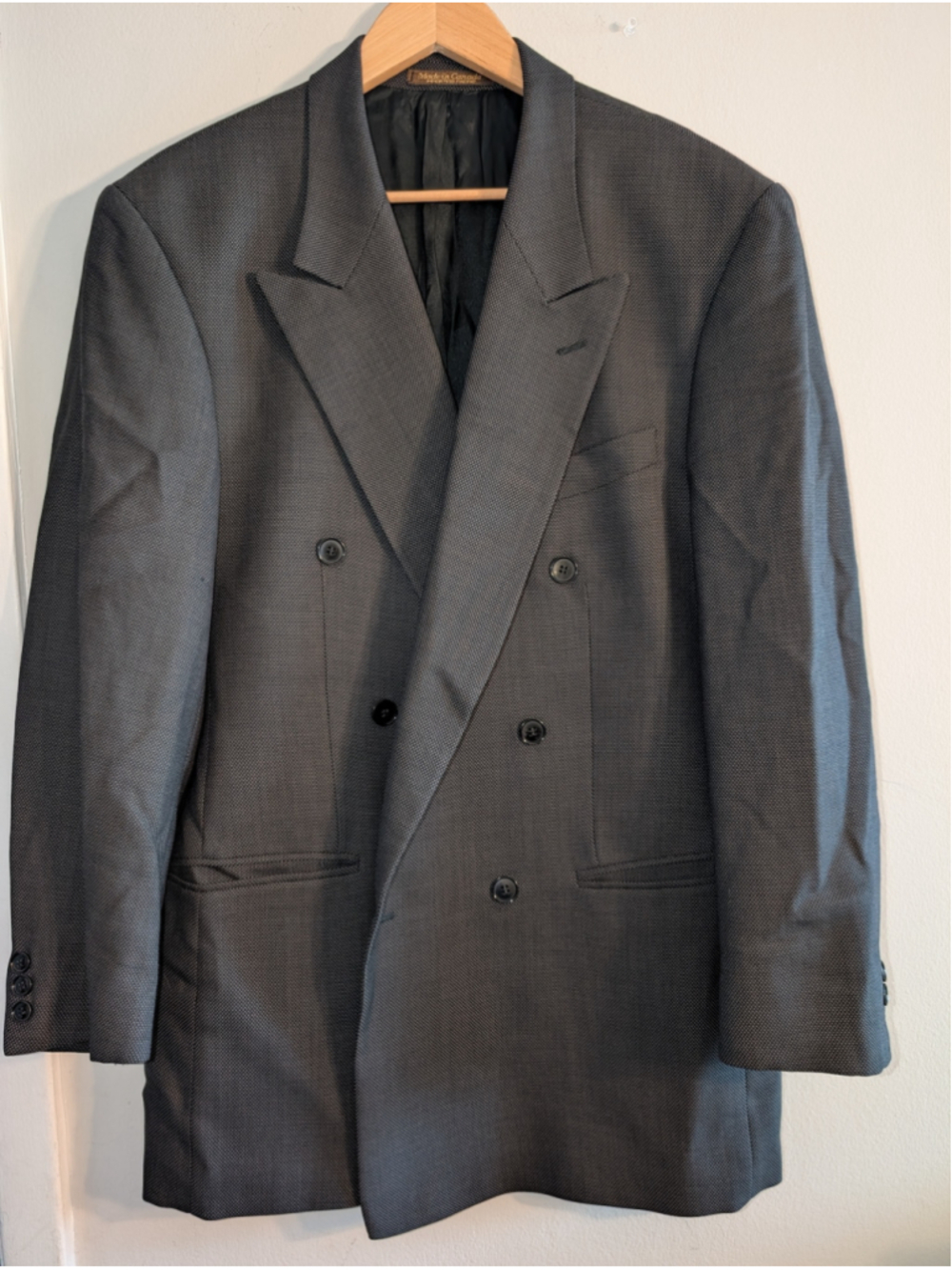 Franco Tassi Gray Double-Breasted Sport Coat 42L, Mens